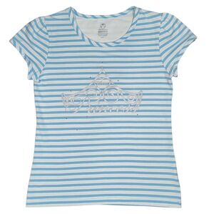 Disney Princess Shirt Girls Sz L 10/12 Blue White Striped Crown Rhinestones Top